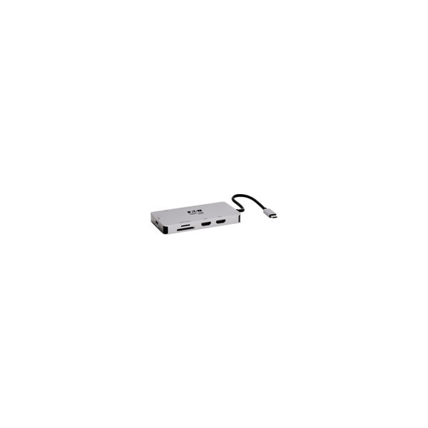 EATON-TRIPPLITE-USB-C-Dock-Dual-Display---4K-60Hz-HDMI-USB-3.2-Gen-1-USB-A-Hub-GbE-Memory-Card-100W-PD-Charging-Gray