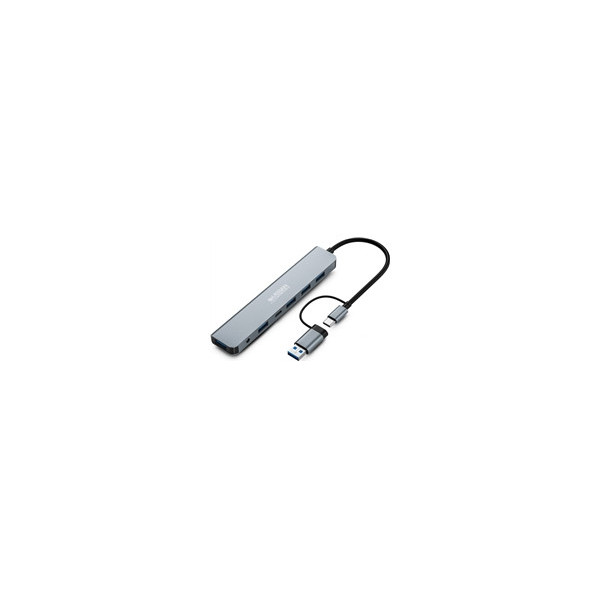 URBAN-FACTORY-Minee-7in1-USB-A/C-Hub-With-5-USB-A-/-1-USB-C-And-DC-Input-Sideral-Grey-With-Power-Adapter